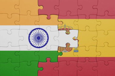 İspanya 'nın renkli ulusal bayrağı ve Hindistan bayrağıyla ilgili bulmacalar. konsept