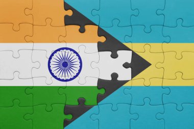 Bahamalar 'ın renkli ulusal bayrağı ve Hindistan bayrağı. konsept