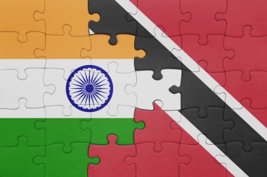 Trinidad, Tobago ve Hindistan bayrağının renkli ulusal bayrağıyla bulmaca. konsept
