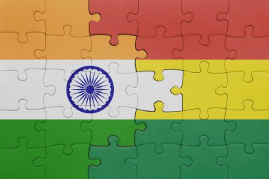 Bolivya 'nın renkli ulusal bayrağı ve Hindistan bayrağının bulmacası. konsept