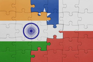 Şili ve Hindistan bayrağının renkli ulusal bayrağıyla bulmaca. konsept