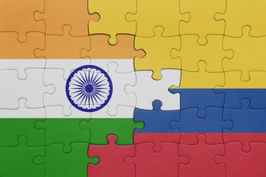Kolombiya 'nın renkli ulusal bayrağı ve Hindistan bayrağı. konsept