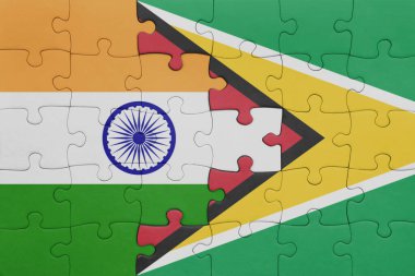 Guyana 'nın renkli ulusal bayrağı ve Hindistan bayrağının bulmacası. konsept