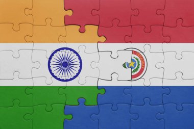 Paraguay 'ın renkli ulusal bayrağı ve Hindistan bayrağı ile bulmaca. konsept