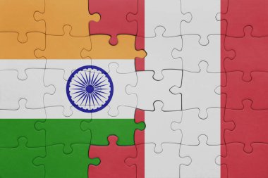 Peru 'nun renkli ulusal bayrağı ve Hindistan bayrağı ile bulmaca. konsept