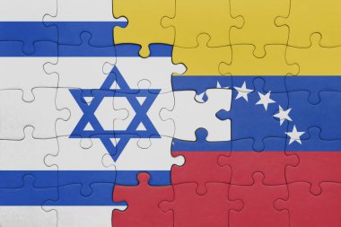Venezuela 'nın renkli ulusal bayrağı ve İsrail bayrağı ile bulmaca. konsept