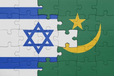 İsrail 'in renkli ulusal bayrağı ve Mauritania bayrağının bulmacası. konsept