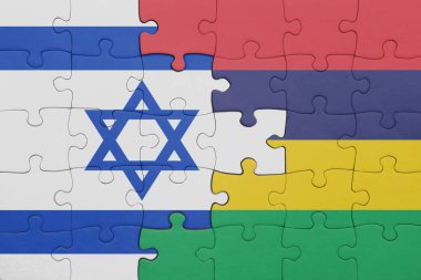İsrail 'in renkli ulusal bayrağı ve Mauritius bayrağı ile bulmaca. konsept