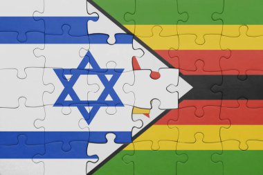 İsrail 'in renkli ulusal bayrağı ve Zimbabwe bayrağıyla bulmaca. konsept