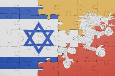 İsrail 'in renkli ulusal bayrağı ve bhutan bayrağıyla bulmaca. konsept