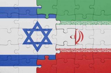 İsrail 'in renkli ulusal bayrağı ve İran bayrağının bulmacası. konsept