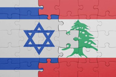 İsrail 'in renkli ulusal bayrağı ve Lübnan bayrağı. konsept