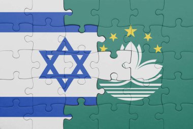 İsrail 'in renkli ulusal bayrağı ve Macau bayrağı ile bulmaca. konsept