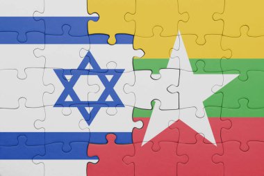 İsrail 'in renkli ulusal bayrağı ve Myanmar bayrağı ile bulmaca. konsept