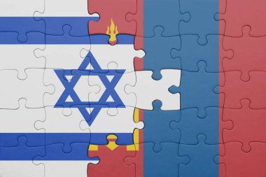 İsrail 'in renkli ulusal bayrağı ve Moğolistan bayrağıyla ilgili bulmacalar. konsept