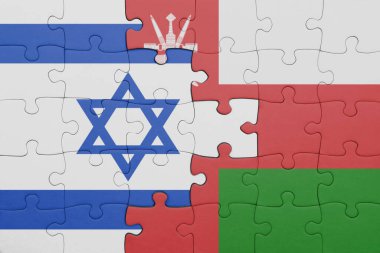 İsrail 'in renkli ulusal bayrağı ve Umman bayrağı ile bulmaca. konsept