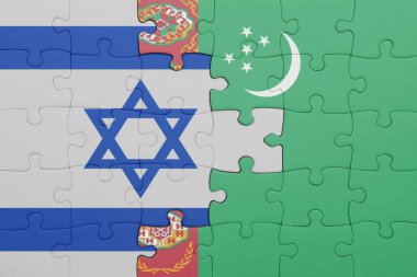 İsrail 'in renkli ulusal bayrağı ve Türkmenistan bayrağının bulmacası. konsept
