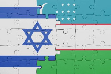 Özbekistan bayrağı ve İsrail 'in renkli ulusal bayrağıyla bulmaca. konsept