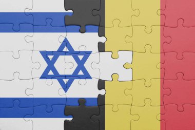 Belçika 'nın renkli ulusal bayrağı ve İsrail bayrağıyla bulmaca. konsept