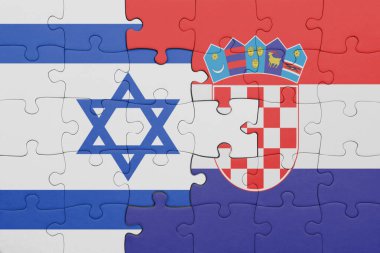 Hırvat bayrağı ve İsrail bayrağıyla dolu renkli bir bulmaca. konsept