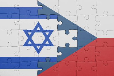 Czech Cumhuriyeti 'nin renkli ulusal bayrağı ve İsrail bayrağının bulmacası. konsept