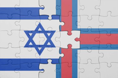 Faroe Adaları 'nın renkli ulusal bayrağı ve İsrail bayrağı ile bulmaca. konsept
