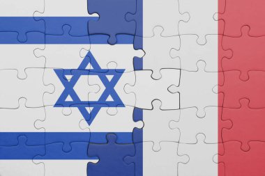 Fransa 'nın renkli ulusal bayrağı ve İsrail bayrağıyla ilgili bulmacalar. konsept