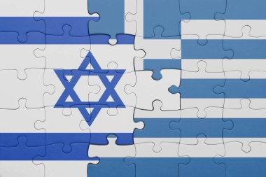 Yunan bayrağı ve İsrail bayrağının rengarenk ulusal bayrağıyla bulmaca. konsept