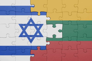 Litvanya 'nın renkli ulusal bayrağı ve İsrail bayrağı. konsept