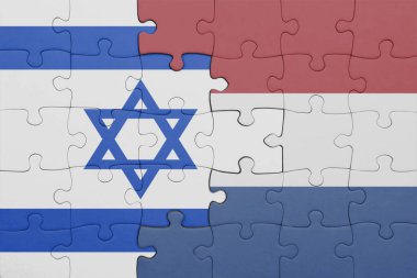 Hollanda 'nın renkli ulusal bayrağı ve İsrail bayrağının bulmacası. konsept