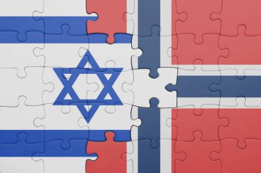 Norveç 'in renkli ulusal bayrağı ve İsrail bayrağının bulmacası. konsept