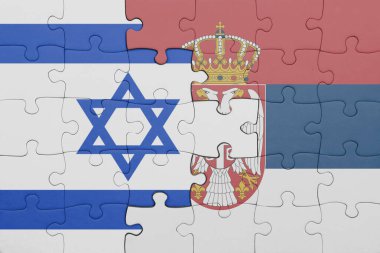 Sırbiya 'nın renkli ulusal bayrağı ve İsrail bayrağı ile bulmaca. konsept