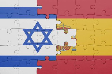 İspanya 'nın renkli ulusal bayrağı ve İsrail bayrağıyla ilgili bulmacalar. konsept