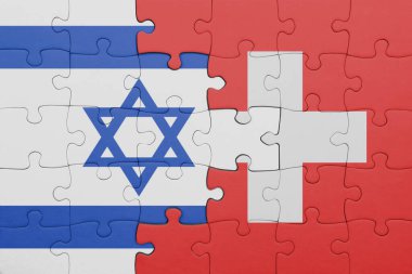 İsviçre 'nin renkli ulusal bayrağı ve İsrail bayrağının bulmacası. konsept