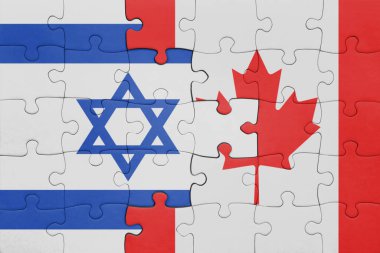 Kanada 'nın renkli ulusal bayrağı ve İsrail bayrağıyla bulmaca. konsept