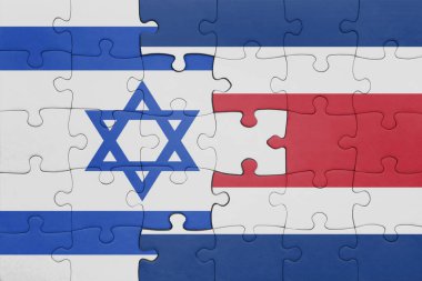 Kosta Rika 'nın renkli ulusal bayrağı ve İsrail bayrağının bulmacası. konsept