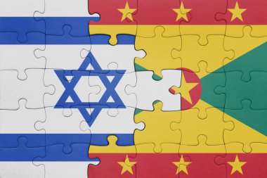 Grenada 'nın renkli ulusal bayrağı ve İsrail bayrağı ile bulmaca. konsept
