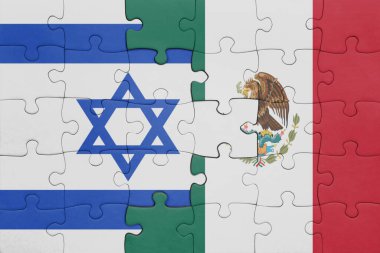 Meksika 'nın renkli ulusal bayrağı ve İsrail bayrağıyla bulmaca. konsept