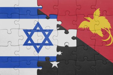 Papua Yeni Gine 'nin renkli ulusal bayrağı ve İsrail bayrağının bulmacası. konsept