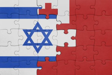 Tonga 'nın renkli ulusal bayrağı ve İsrail bayrağı ile bulmaca. konsept