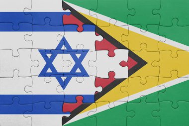 Guyana 'nın renkli ulusal bayrağı ve İsrail bayrağı ile bulmaca. konsept