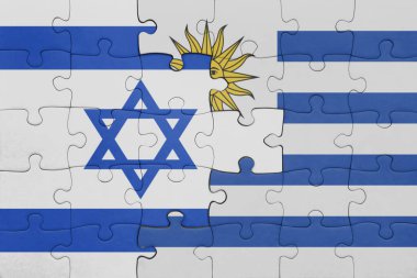 Uruguay 'ın renkli ulusal bayrağı ve İsrail bayrağı ile bulmaca. konsept