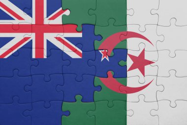 Cezayir 'in renkli ulusal bayrağı ve Yeni Zelanda bayrağı. konsept