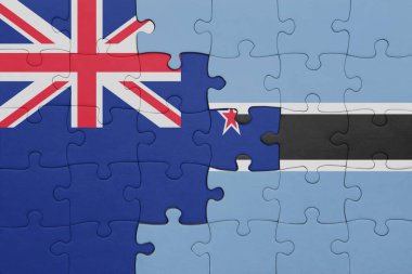 Botswana 'nın renkli ulusal bayrağı ve Yeni Zelanda bayrağı. konsept