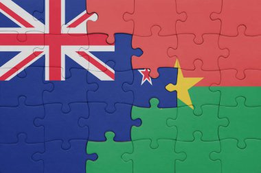 Burkina faso 'nun renkli ulusal bayrağı ve Yeni Zelanda bayrağı. konsept