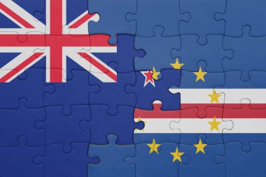 Yeni Zelanda bayrağı ve verde pelerininin renkli ulusal bayrağı ile bulmaca. konsept