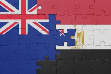 Mısırın renkli ulusal bayrağı ve Yeni Zelanda bayrağının bulmacası. konsept