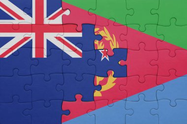 Yeni Zelanda bayrağı ve eritreanın renkli ulusal bayrağıyla bulmaca. konsept