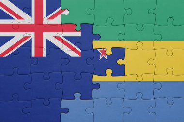 Gabon 'un renkli ulusal bayrağı ve Yeni Zelanda bayrağı ile bulmaca. konsept