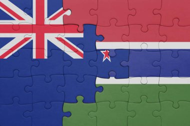 Gambiya 'nın renkli ulusal bayrağı ve Yeni Zelanda bayrağı. konsept